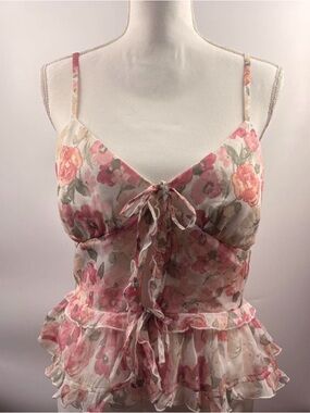 Hollister Pink Floral Ruffle Tie-Front Cami